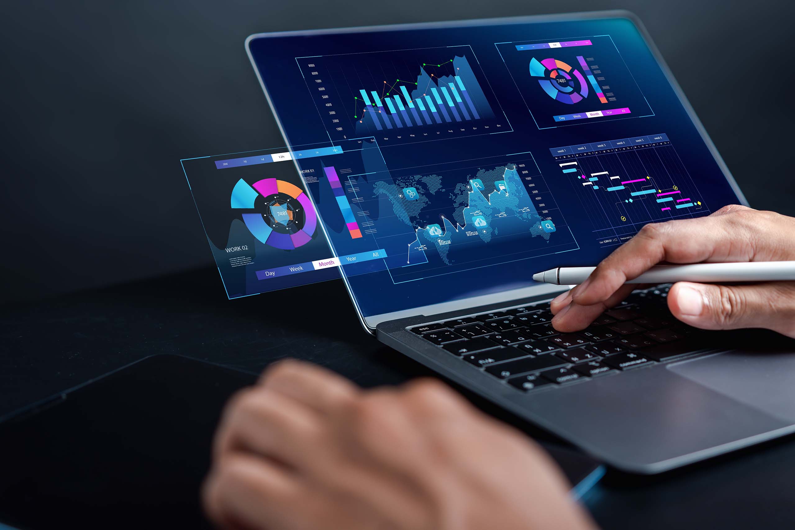 advertising and marketing reports analysis by a businessman