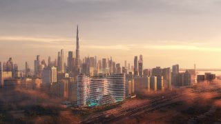 modern aquarise residential building with curved facade