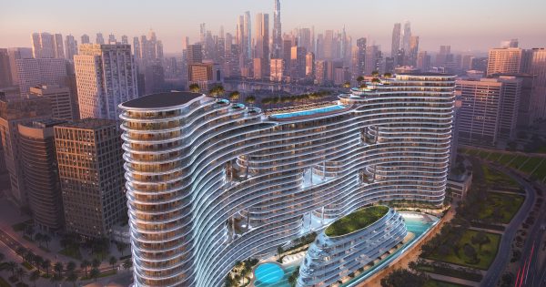 aerial view aquarise waterfront development business bay