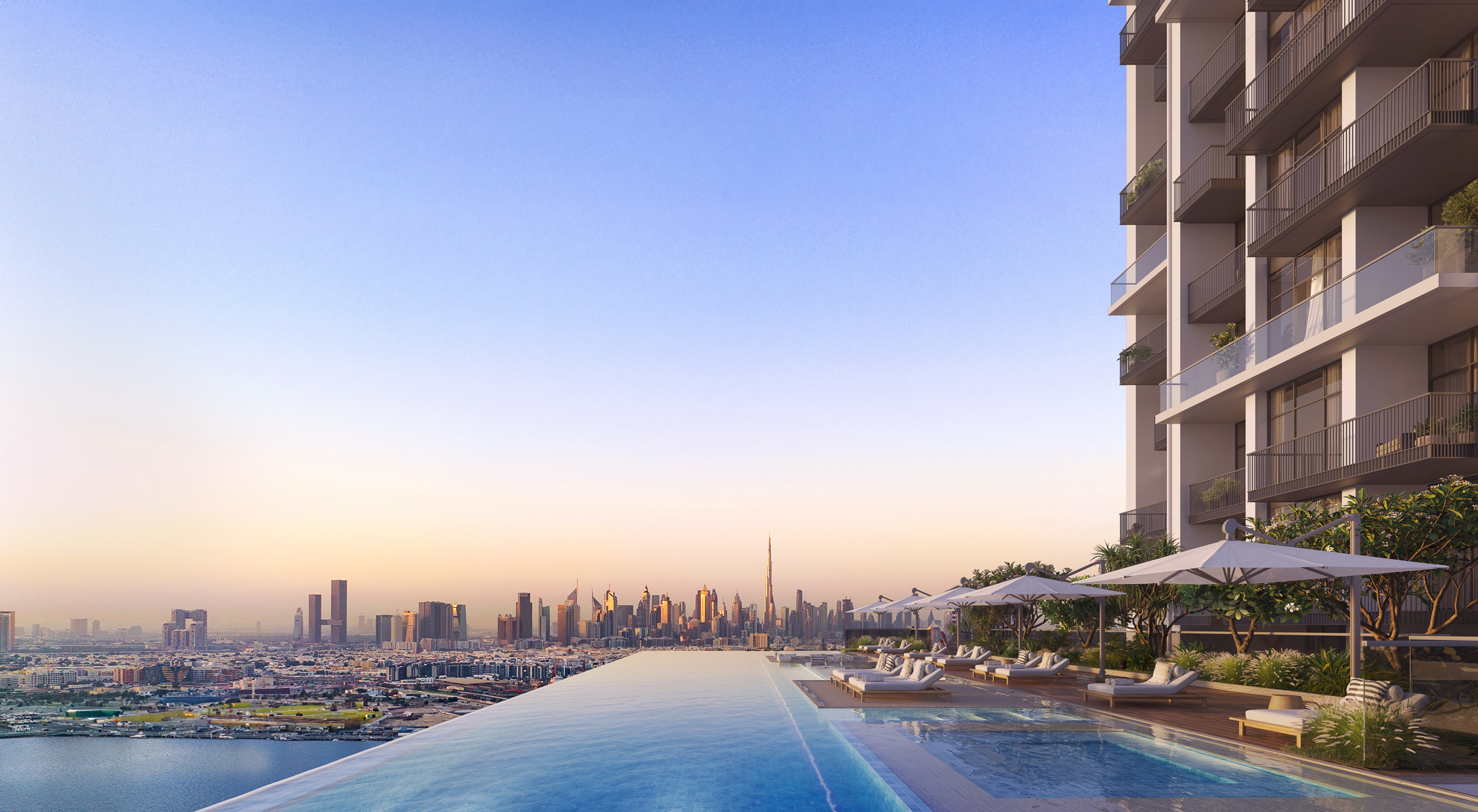 luxury rooftop infinity pool overlooking dubai skyline