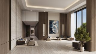 modern lobby with natural light and lounge seating