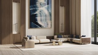 interior living room with sofa tables and abstract art