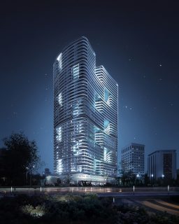night view modern highrise building binghatti hills
