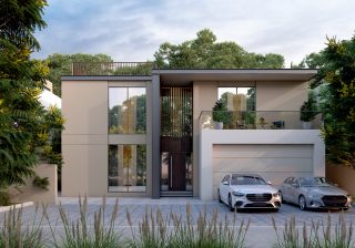 front facade upscale sobha elwood villa with garage