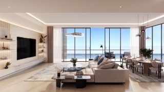 luxurious living room with ocean views