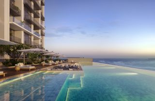 luxury outdoor swimming pool with sea view