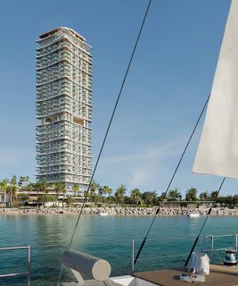 modern waterfront residential tower with terraces and ocean view