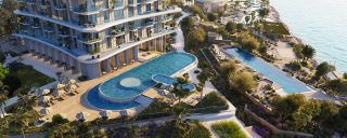 aerial view of sensia pool with ocean background