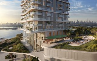 modern high rise with outdoor bbq terrace and waterfront
