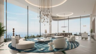 luxurious penthouse living room with ocean view