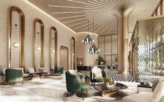 modern elegant reception lobby with plush seating