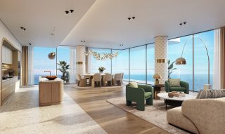 luxury living room with panoramic ocean views