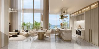 luxurious penthouse living room with ocean view