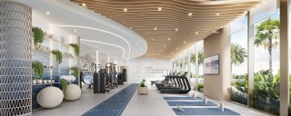 modern gym with cardio machines and greenery