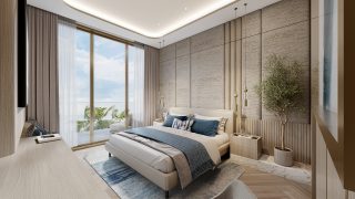 luxury bedroom with balcony and sea view