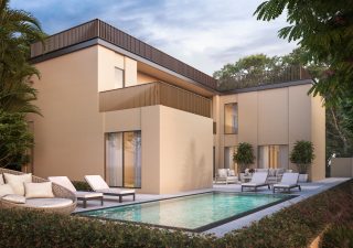 luxury villa courtyard pool and outdoor seating